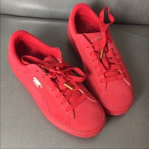 Puma Red Suede Platform Sneakers Sz 10